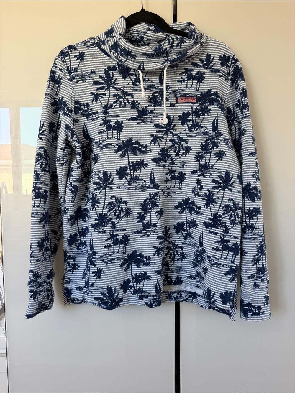Vineyard Vines Navy Palm-Print Funnel Neck Sweater